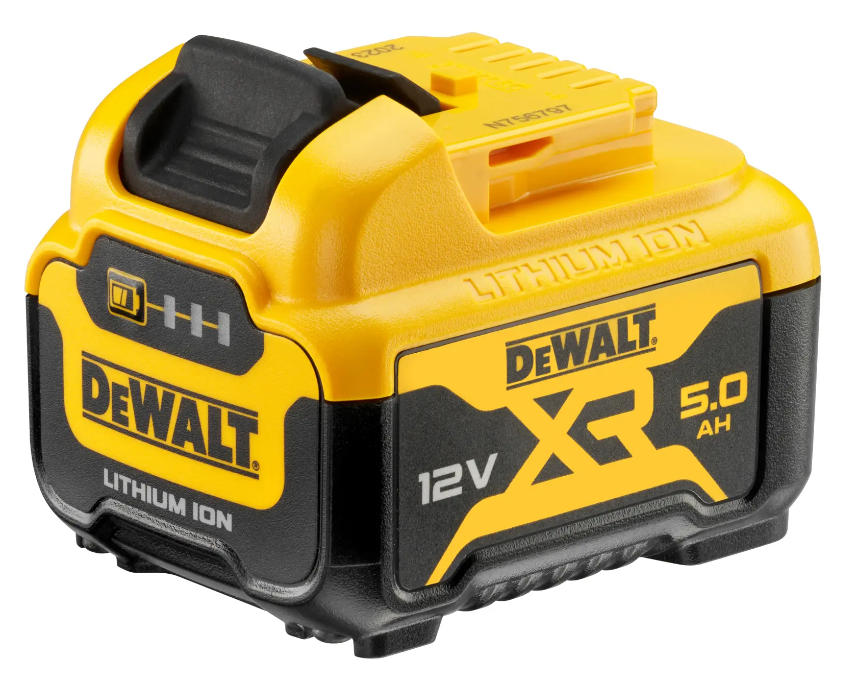 DEWALT 12V XR Lithium-Ionen-Akku, 5,0 Ah, gelb-schwarz, für Elektrowerkzeuge.
