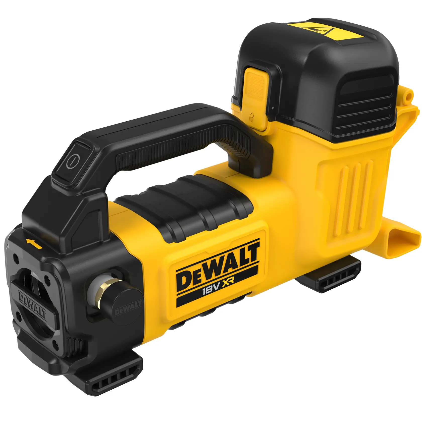 DEWALT DCE050N 18V XR inflador de aire portátil amarillo con asa y control digital.
