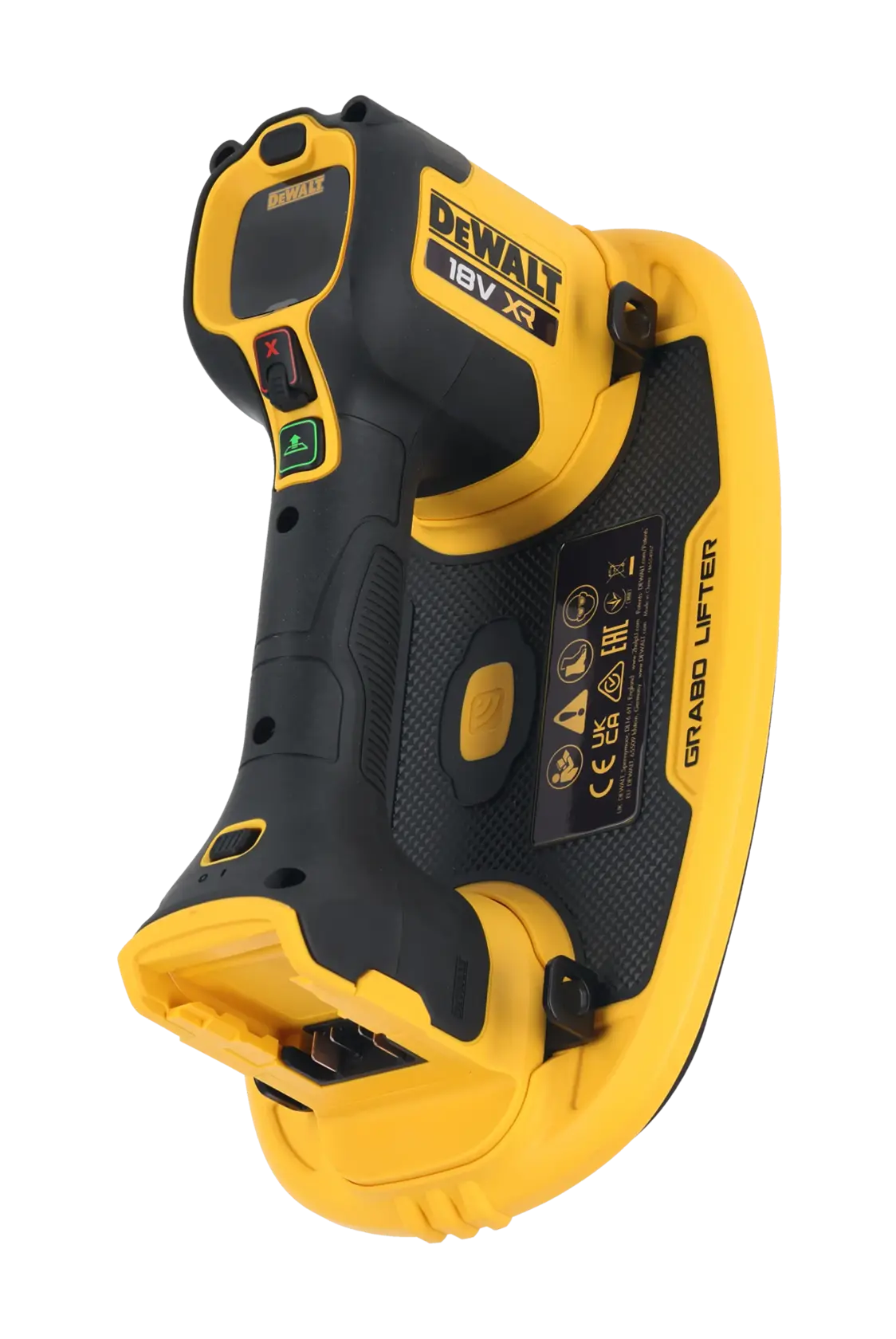 Herramienta manual DEWALT 18V XR Grabo Lifter amarilla y negra, para levantar materiales planos.