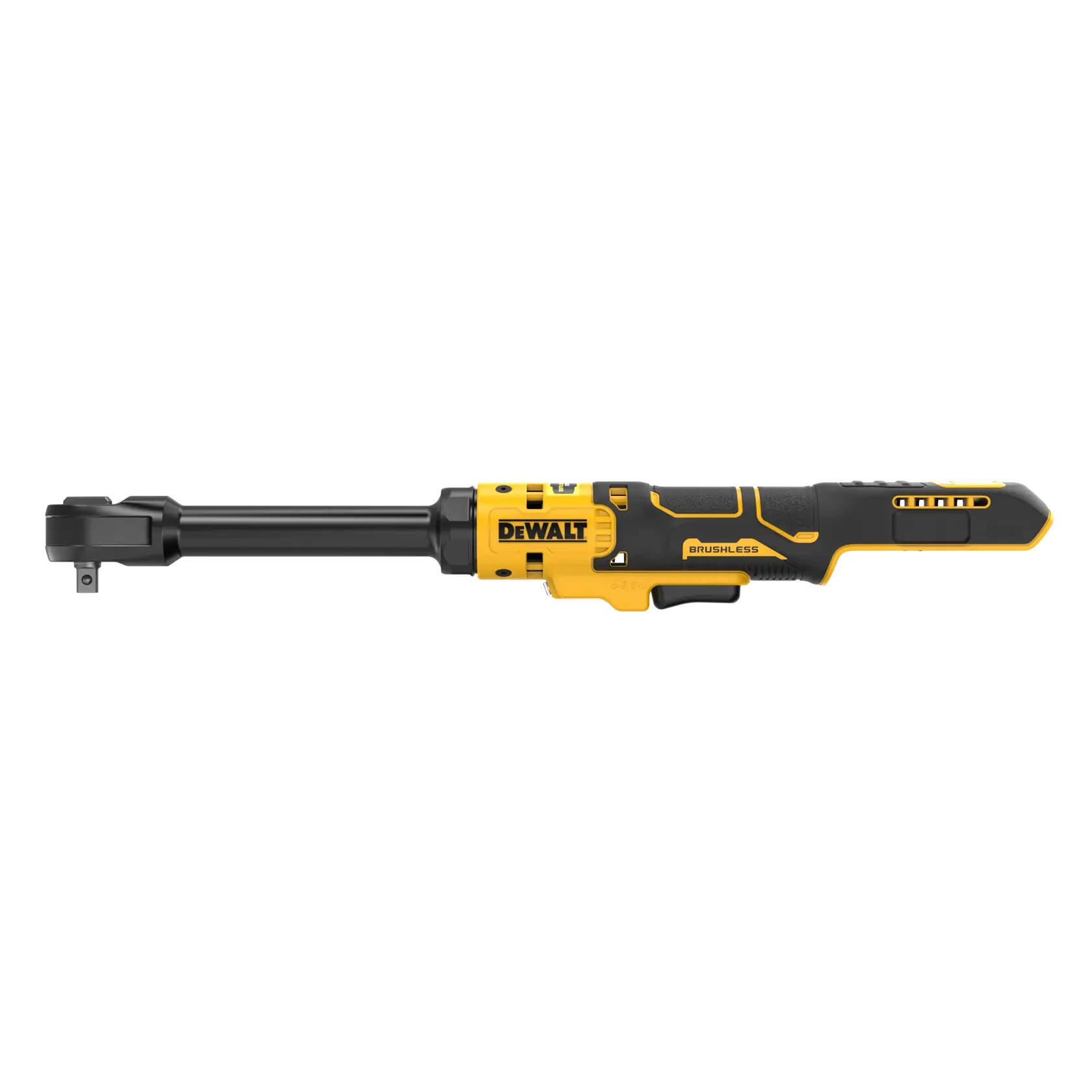 DEWALT Ratschenwerkzeug Fotografie, SKUs DCF513EN-XJ, DCF513EN, gelb-schwarz, Seitenansicht.