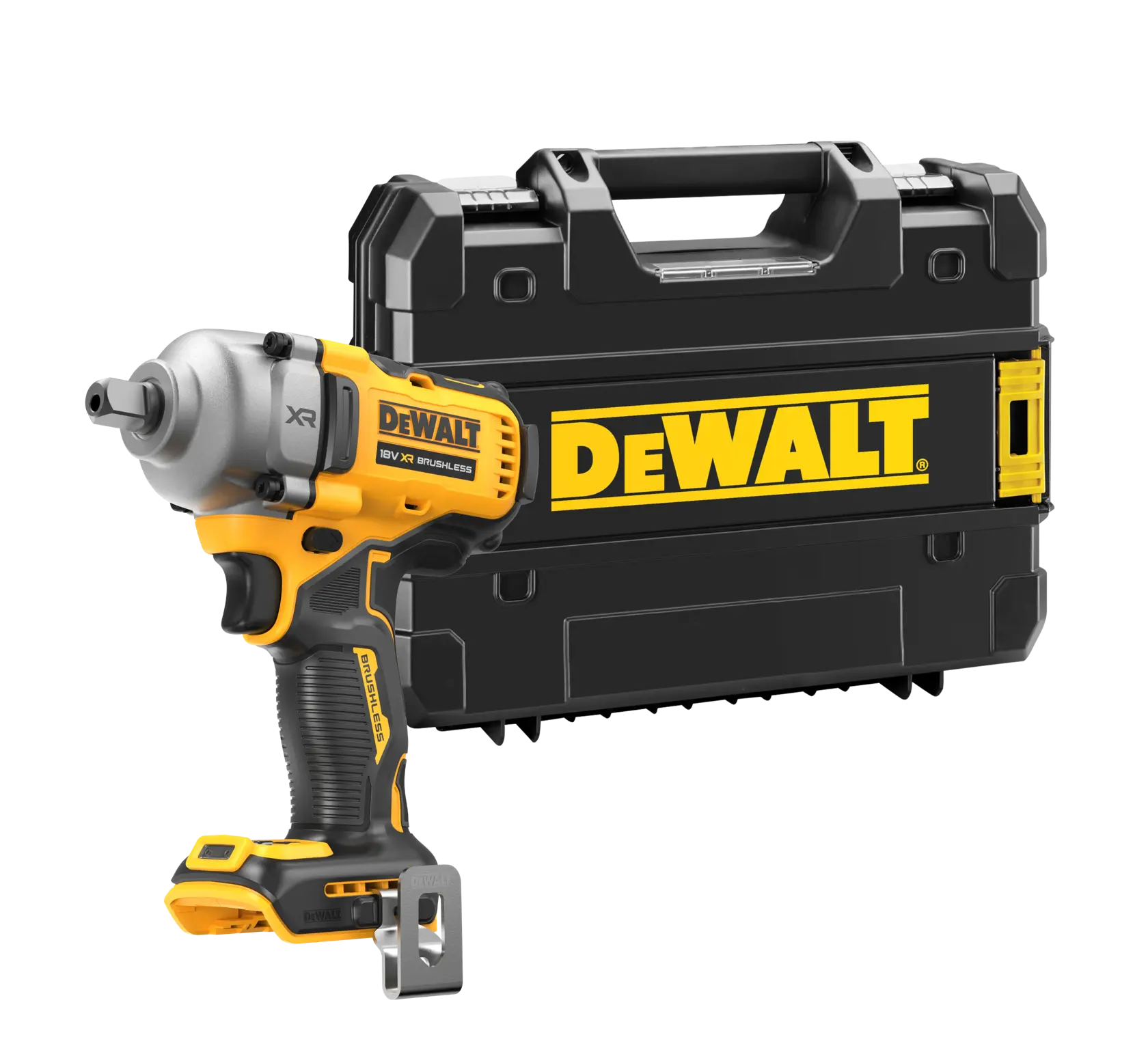 DEWALT 18V XR Akku-Schlagschrauber mit schwarzem Koffer auf weißem Hintergrund.