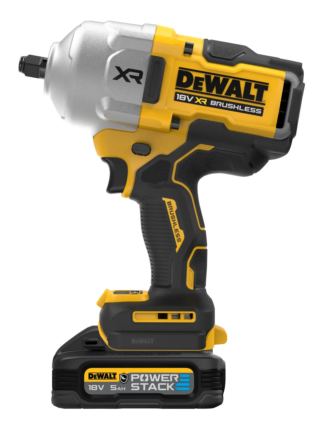 DEWALT® 18V XR қылшақсыз 1/2“ хог-сақиналы премиум жоғары айналу моментті соқпалы гайка бұрағыш - 2 X 5 А·сағ POWERSTACK™ аккумуляторы, автомобильдік.