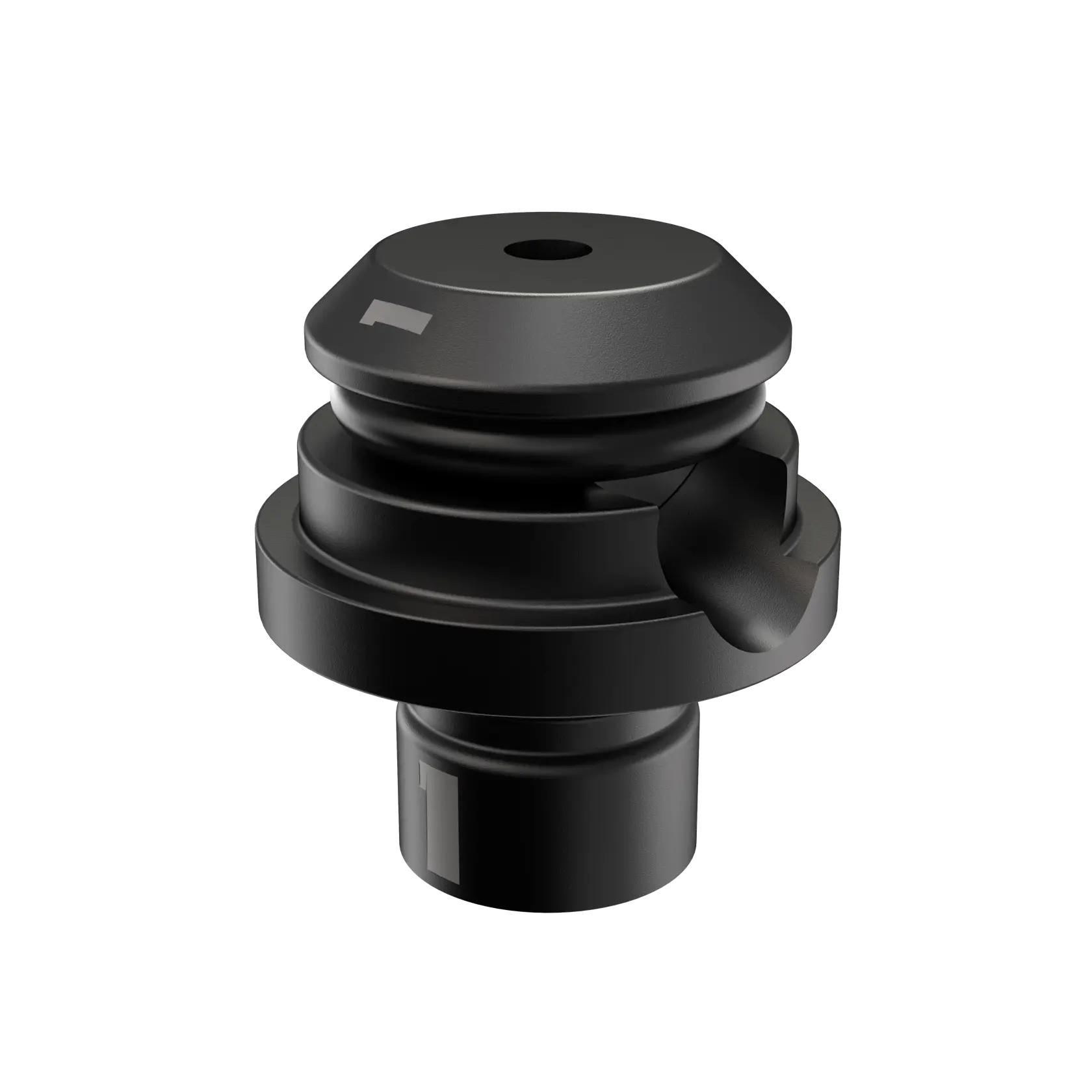 Adaptateur d'objectif DEWALT noir, design compact cylindrique, photographié sur fond blanc.