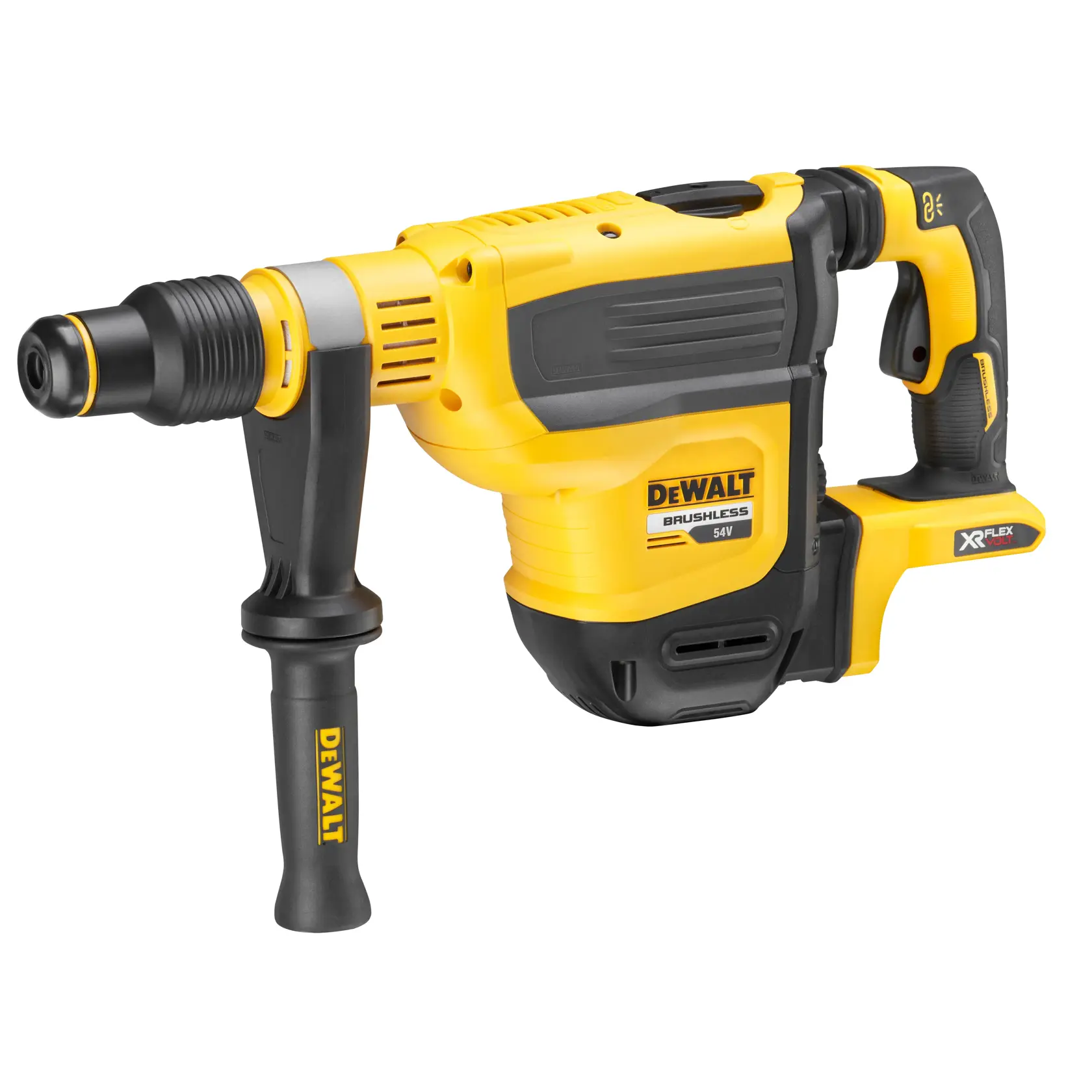 Martillo perforador inalámbrico DEWALT DCH614N 54V XR FLEXVOLT en amarillo y negro.
