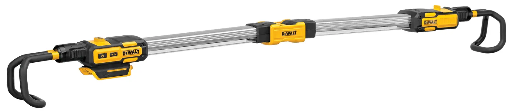 Luz de trabajo DEWALT DCL045 con cuerpo amarillo y negro y brazos extensibles de aluminio.