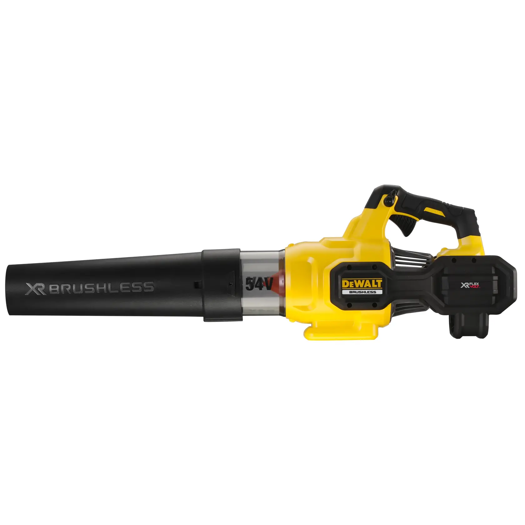 Soplador inalámbrico DeWalt XR Brushless negro y amarillo con batería de 54V.