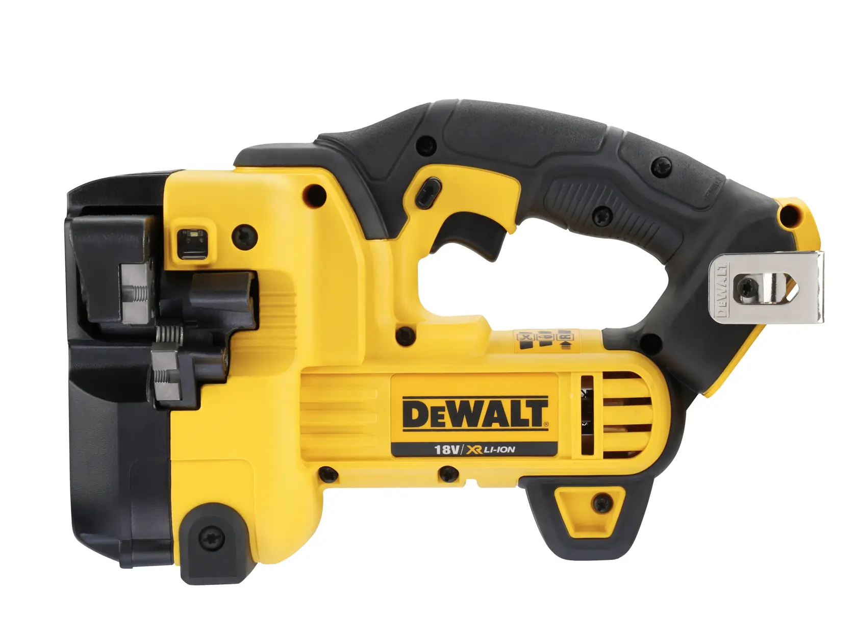 DEWALT DCS350NT 18V Akku-Rohrschneider, gelb und schwarz, mit ergonomischem Griff.