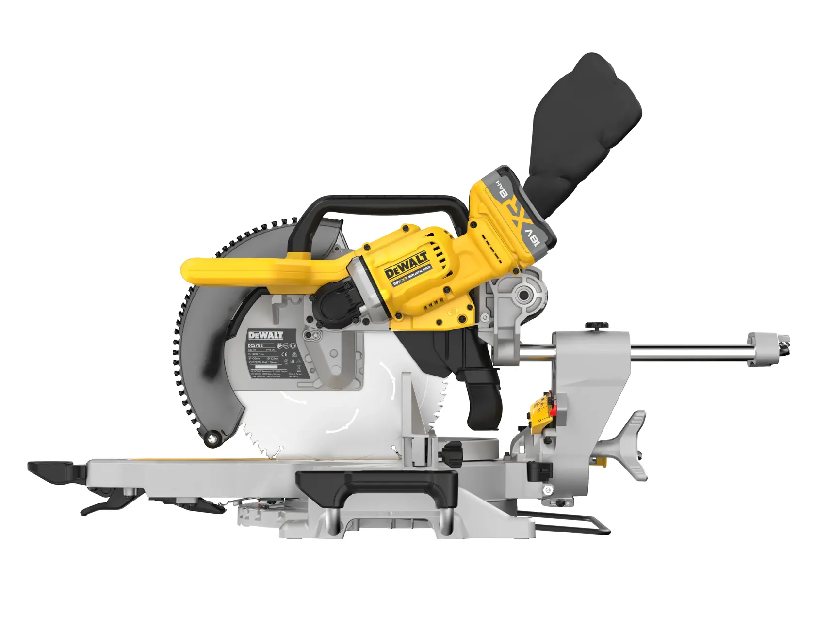 DEWALT cordless miter saw with yellow handle and blade guard, suitable for precise wood cutting tasks.