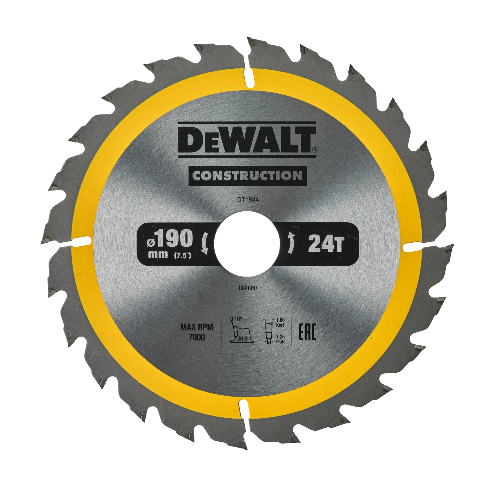 Circular saw blade with yellow rim, partially obscured by a blurred square overlay in the center.