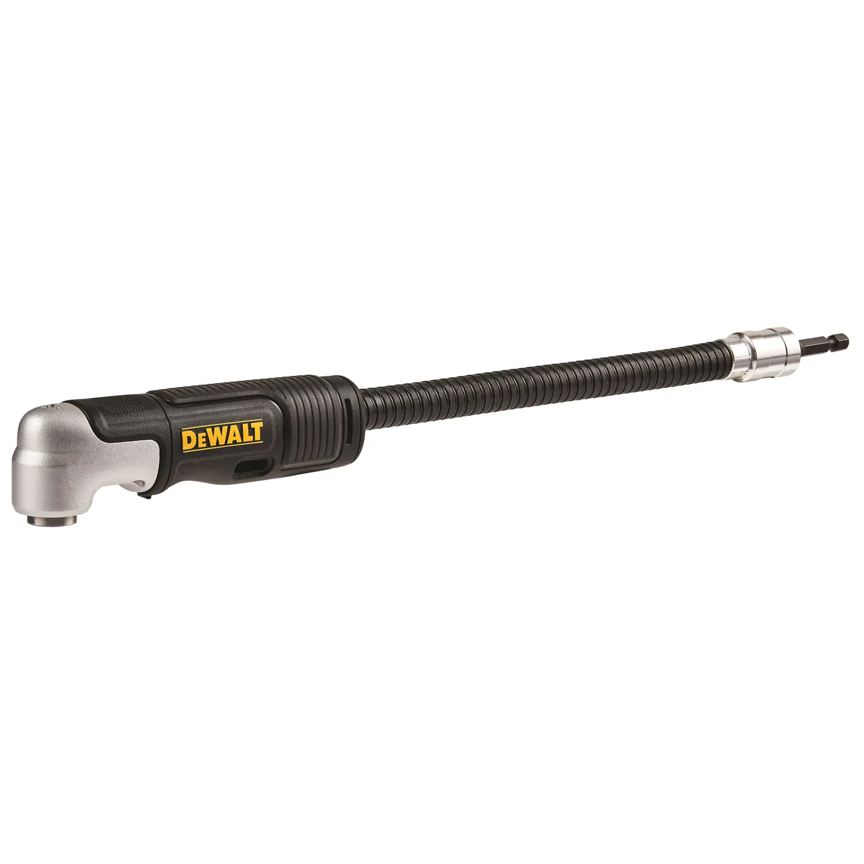 DEWALT flexible drill attachment for DT20502, DT20502-QZ. Black and silver tool for tight spaces.