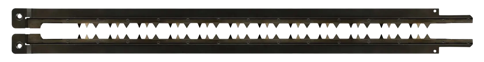 Two DEWALT reciprocating saw blades with jagged teeth, displayed side by side on a white background.