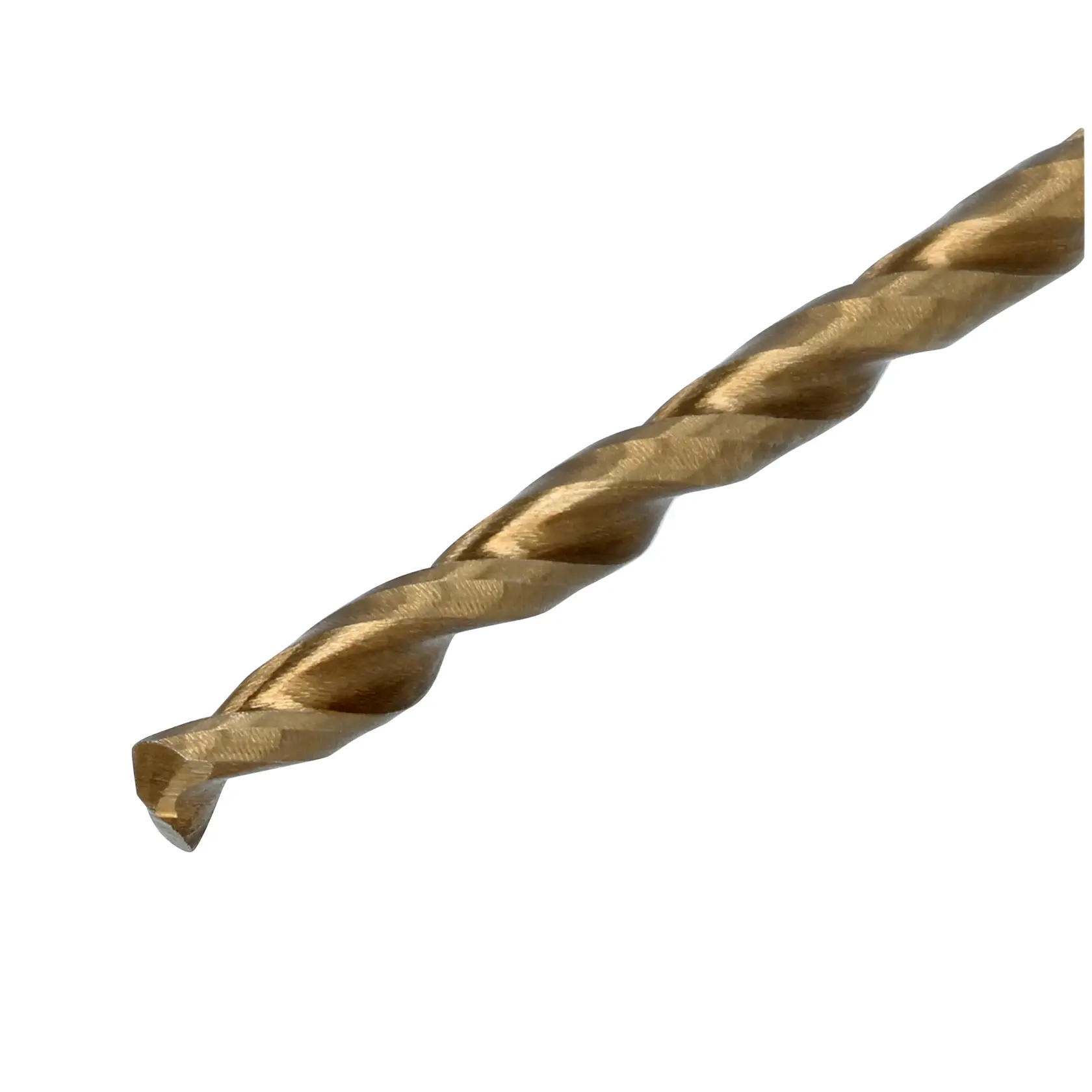 Taladro con broca DEWALT perfora una lámina metálica sujeta, virutas de metal visibles.