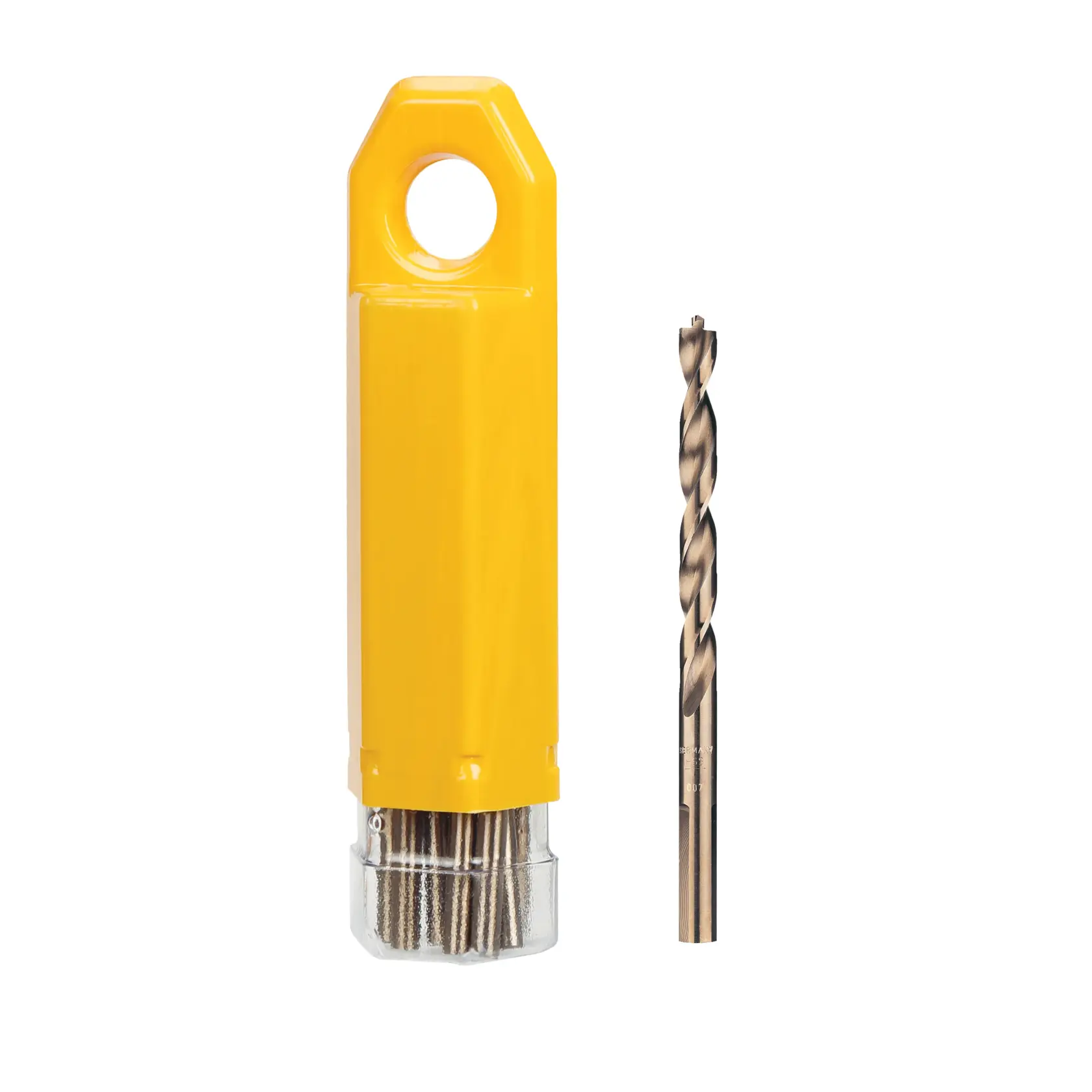 Set di punte DEWALT DT5542 in tubo giallo, una punta mostrata fuori dalla confezione.