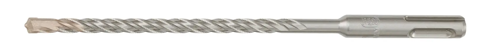 Broca metálica DEWALT SDS con estriado en espiral, mostrada horizontalmente sobre fondo blanco.