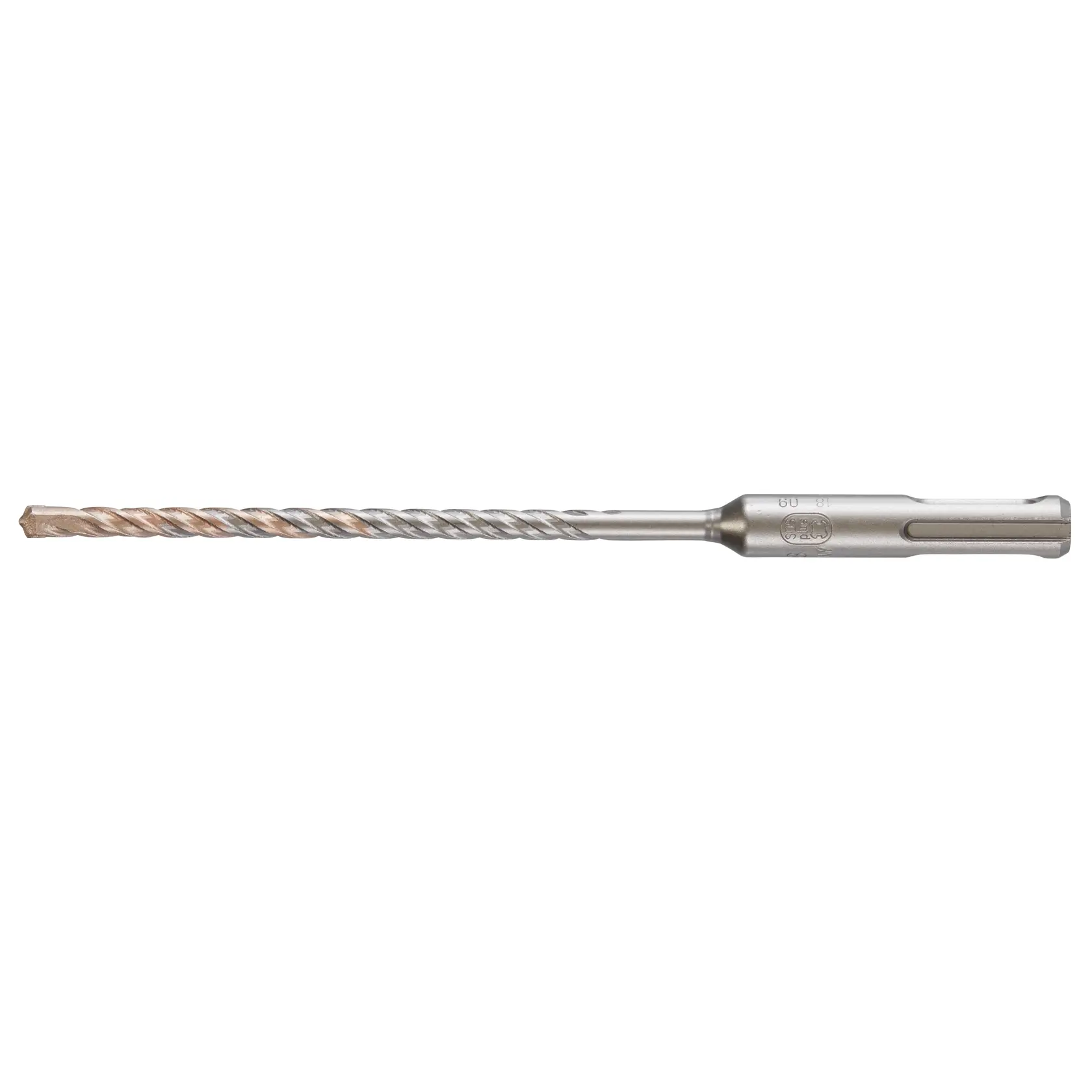 Photo of DEWALT DT9505 silver masonry drill bit with spiral flutes, side angle, tool category.