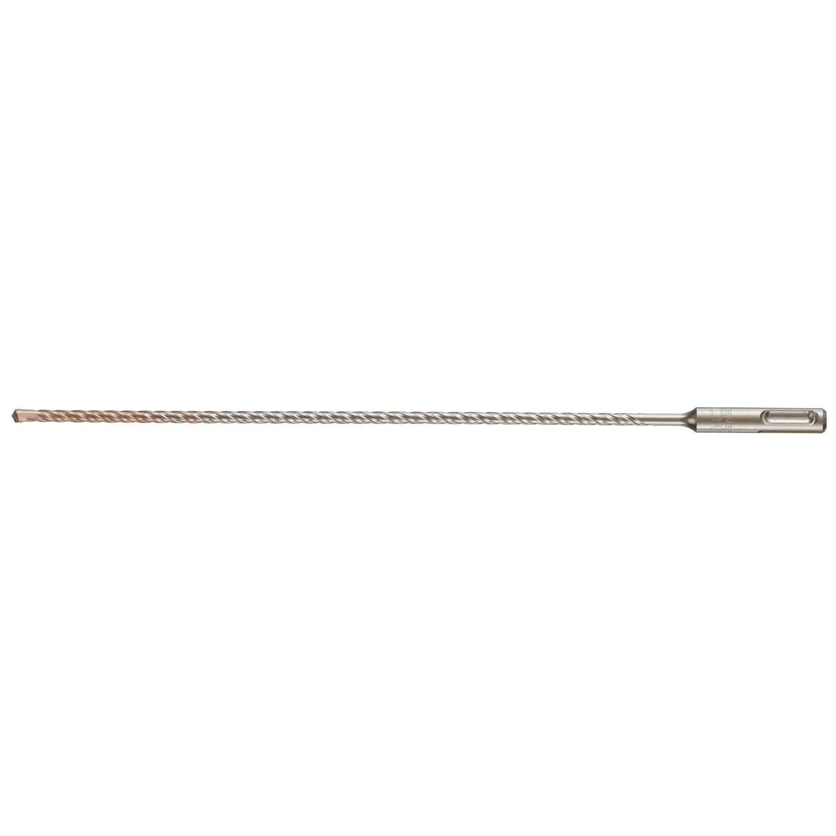 Photo of DEWALT DT9507 long, silver SDS-plus masonry drill bit shown on white background.