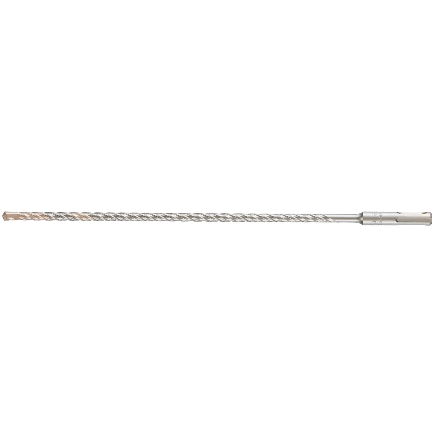 Photo of DEWALT DT9523 long silver masonry drill bit, straight view, spiral fluted design.
