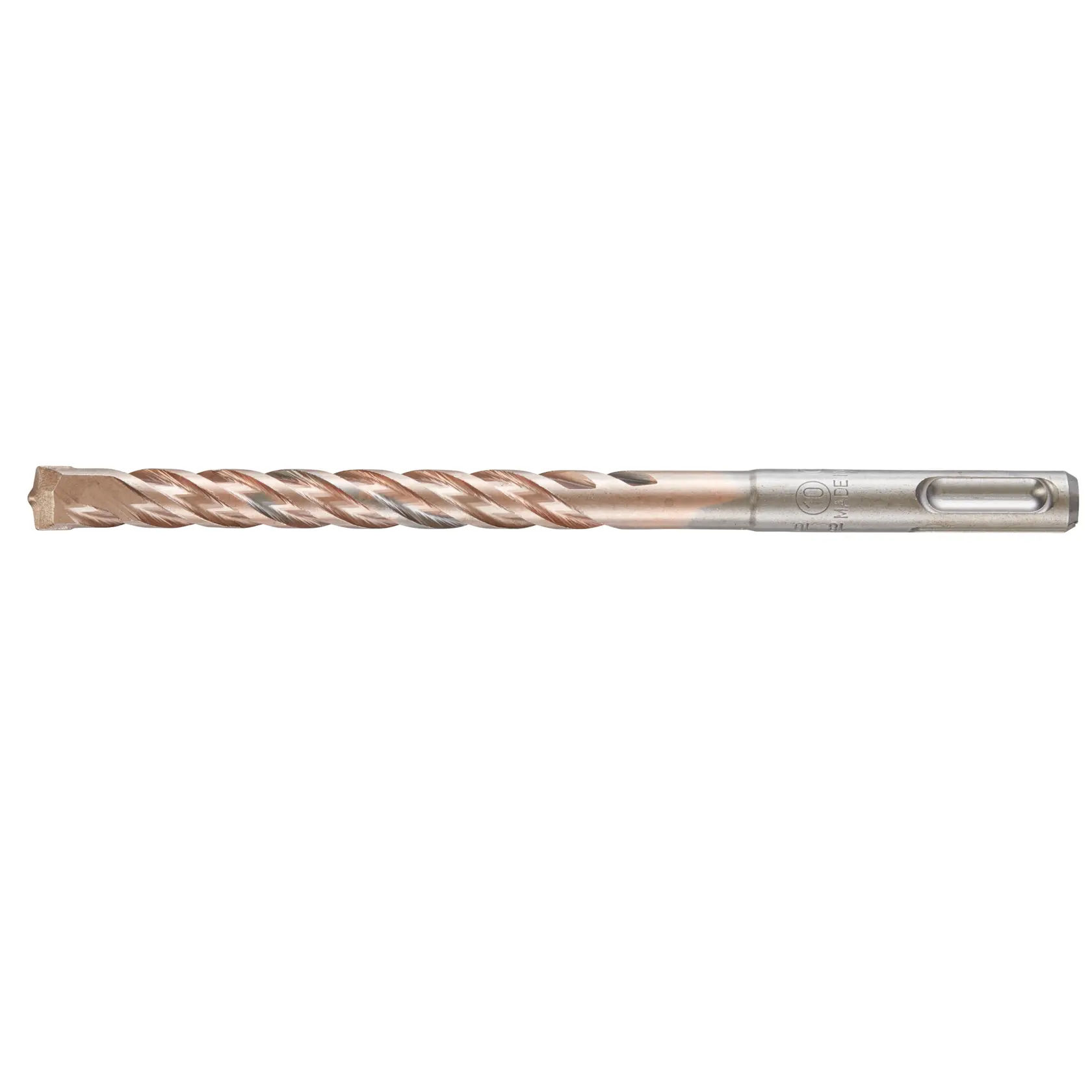 Single metal masonry drill bit with spiral flutes and SDS shank, for use in rotary hammer drills.