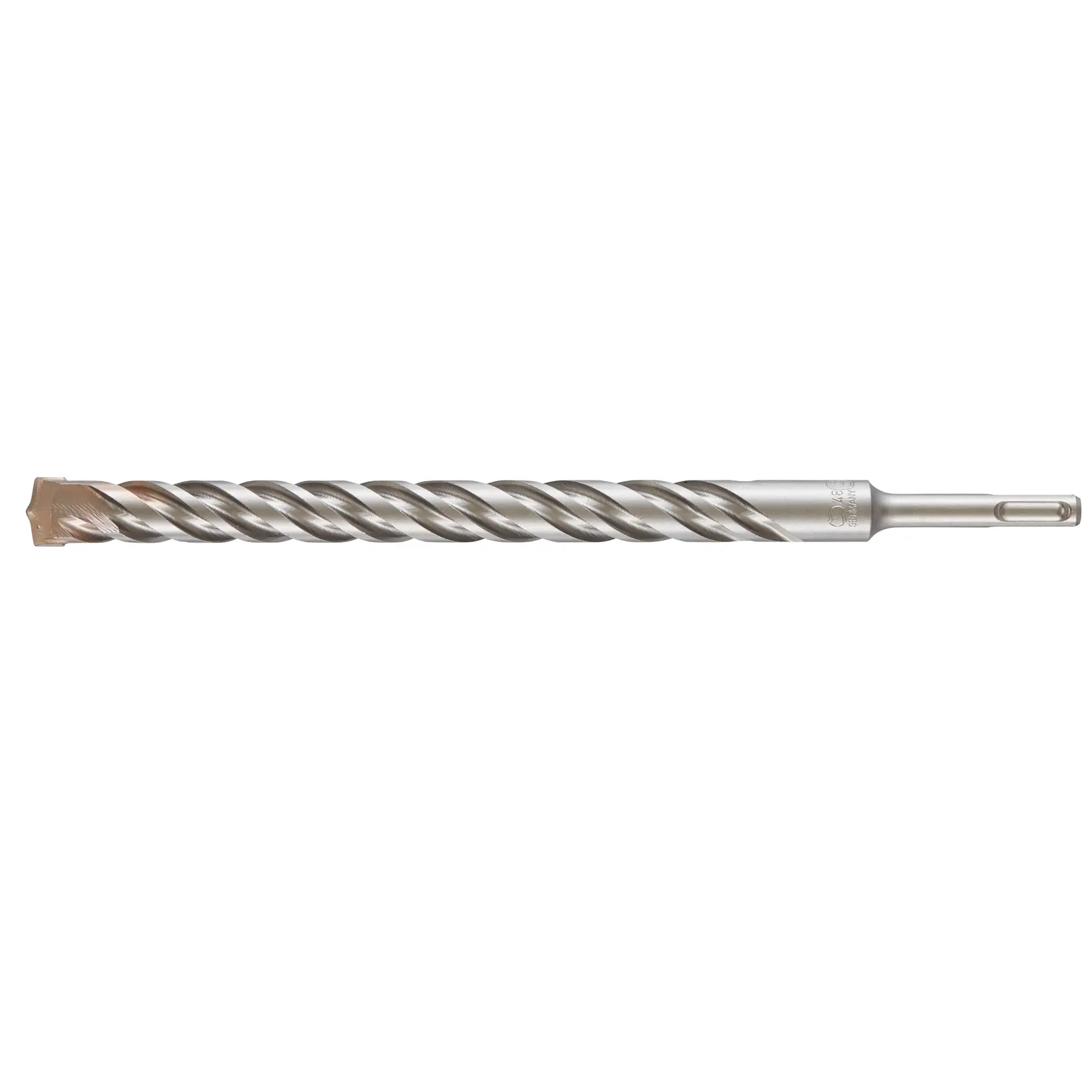 Photo of DEWALT drill bit DT9598, DT9598-QZ, silver, spiral design, side angle, white background.