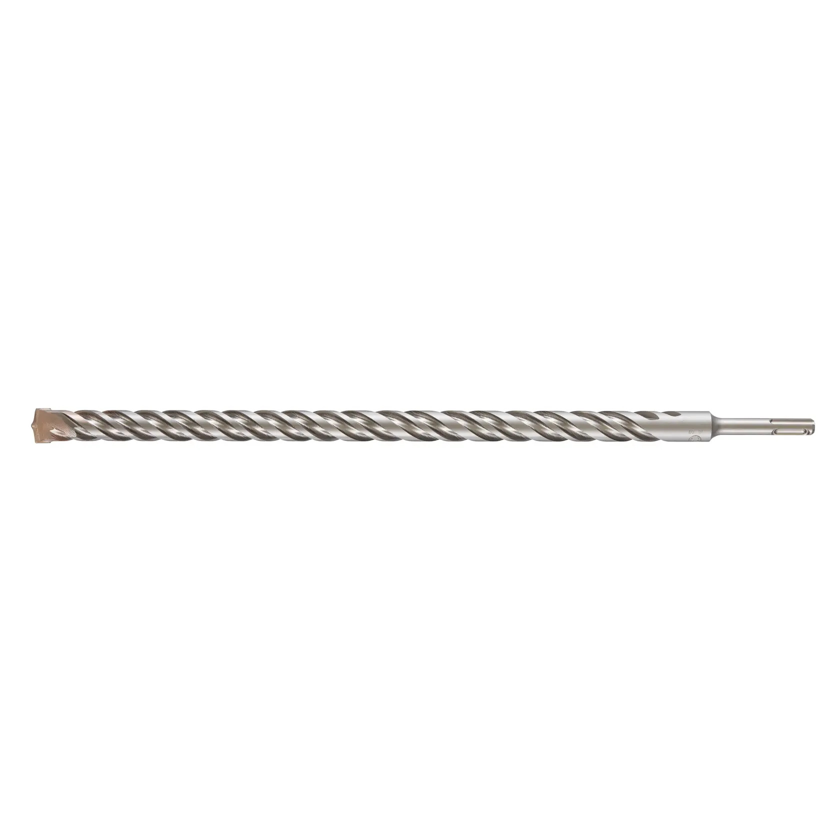 Photo of DEWALT DT9599 long silver rotary hammer drill bit, spiral design, right side view, on white background.